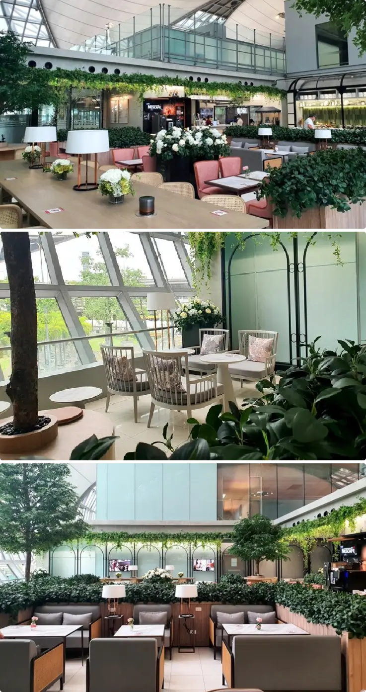 Seating area with runway view at Coral Premium Lounge in Bangkok domestic terminal