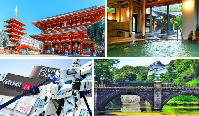 Tokyo City 1 Day Group Tour (Sensoji + Imperial Palace + Odaiba + Onsen)