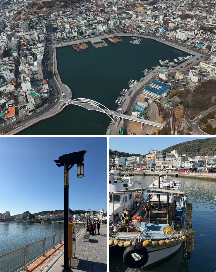 Peaceful harbor view at Gangguan Port in Tongyeong with boats and seaside atmosphere