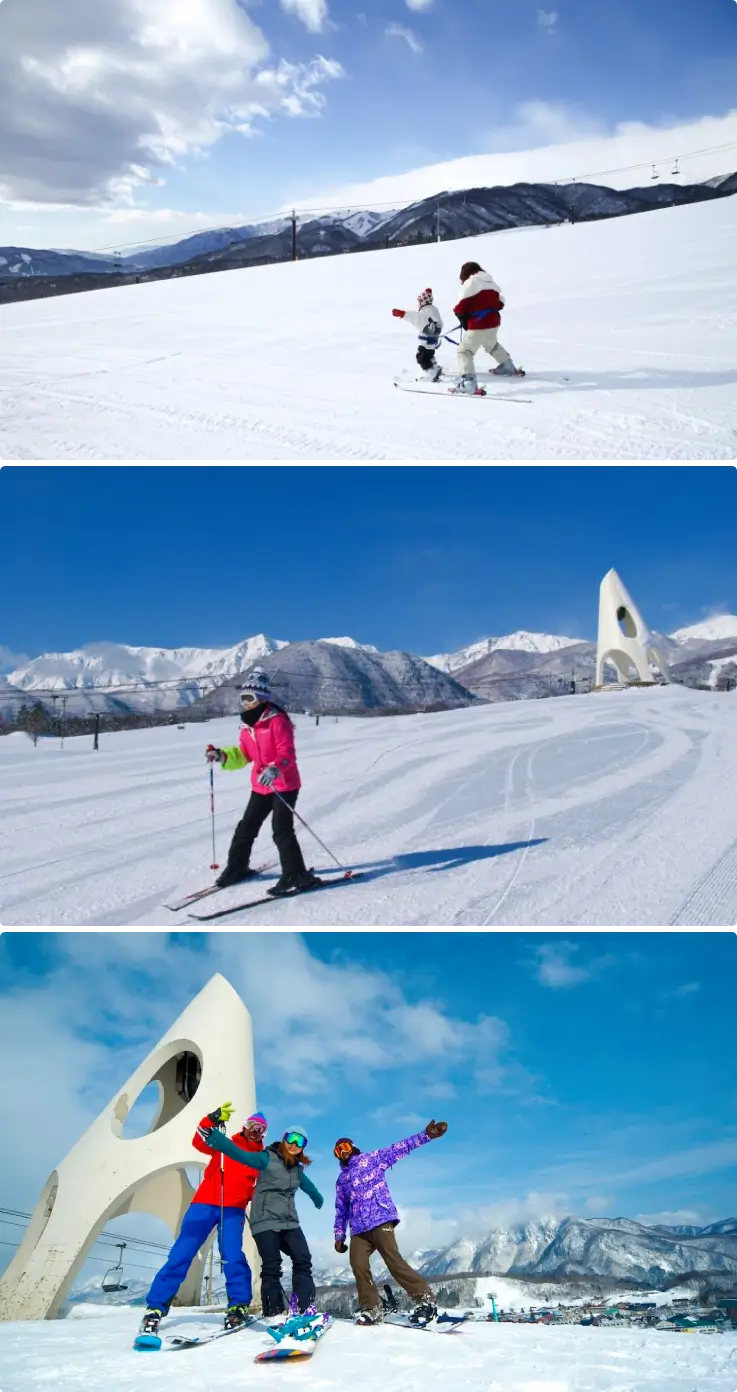 Snowy slopes at Tsugaike Kogen Ski Resort for beginners to expert skiers.