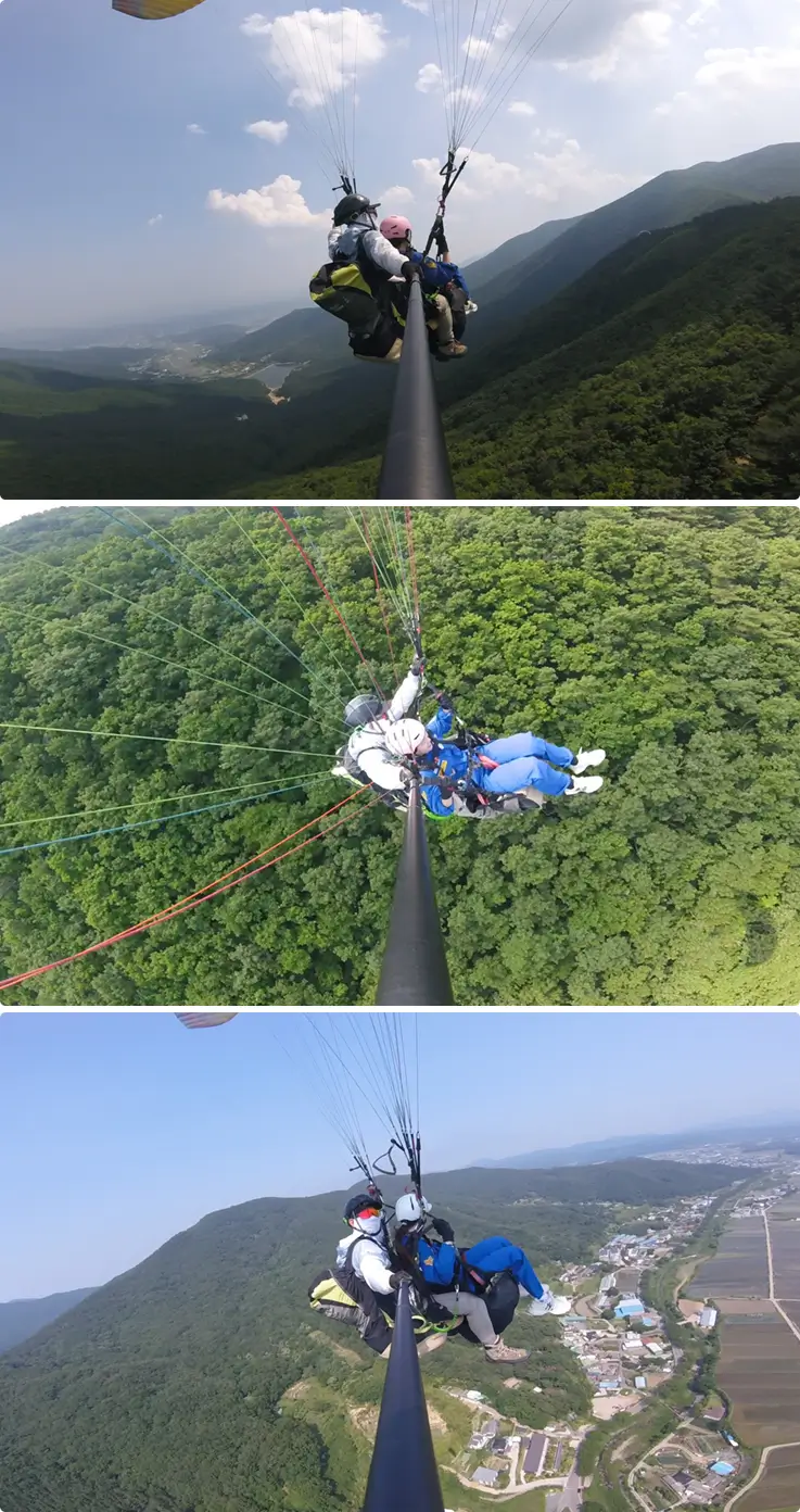 Tandem paragliding over Gohyeonsan Mountain in Ulsan, Korea.