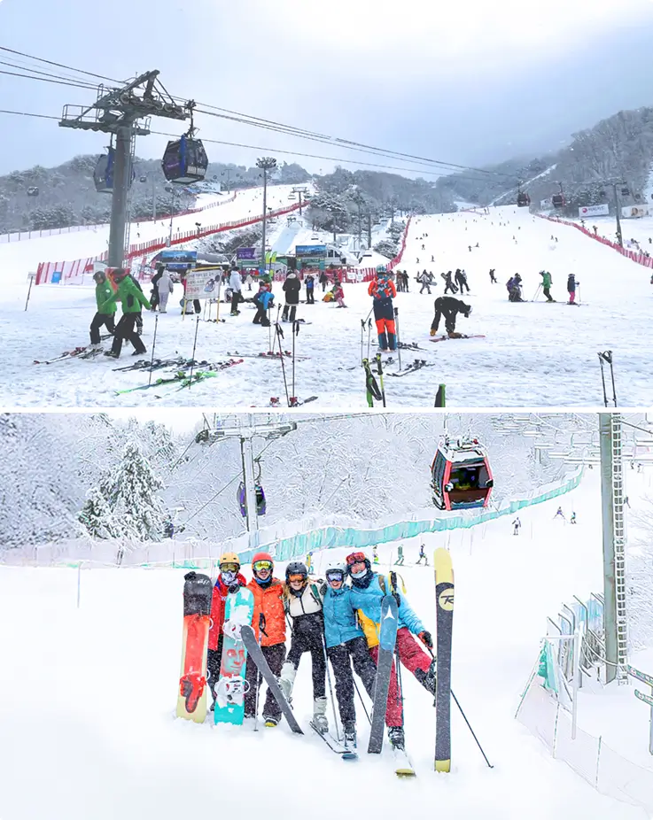 Skiiers and snowboarders at Vivaldi Park Ski Resort in Korea