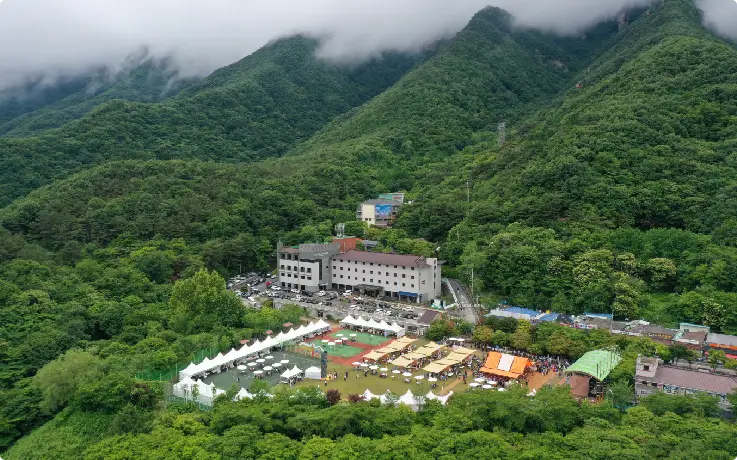 Daedunsan Mountain landscape during Wanju Daedunsan Festival with visitors enjoying seasonal scenery