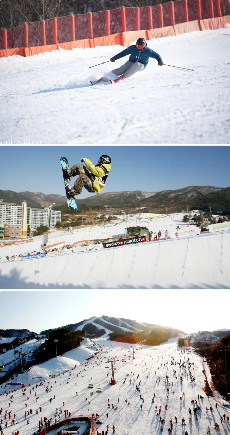 Skiier and snowboarder at Welli Hilli Park Ski Resort
