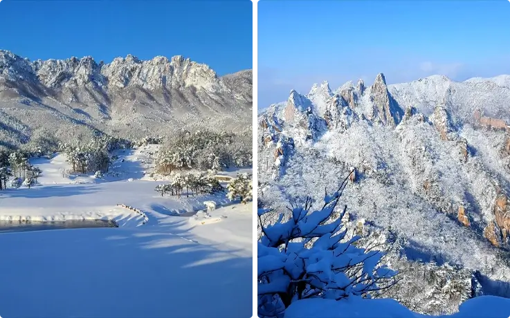 Seoraksan Mountain peaks covered in snow
