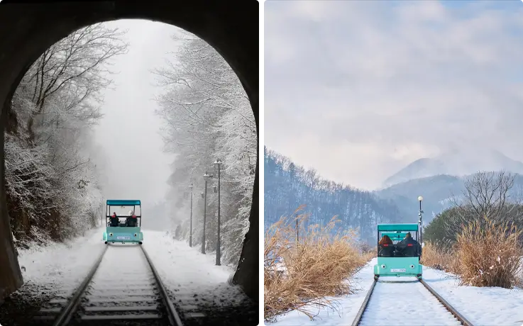 Gangchon Rail Bike covered in snow during winter