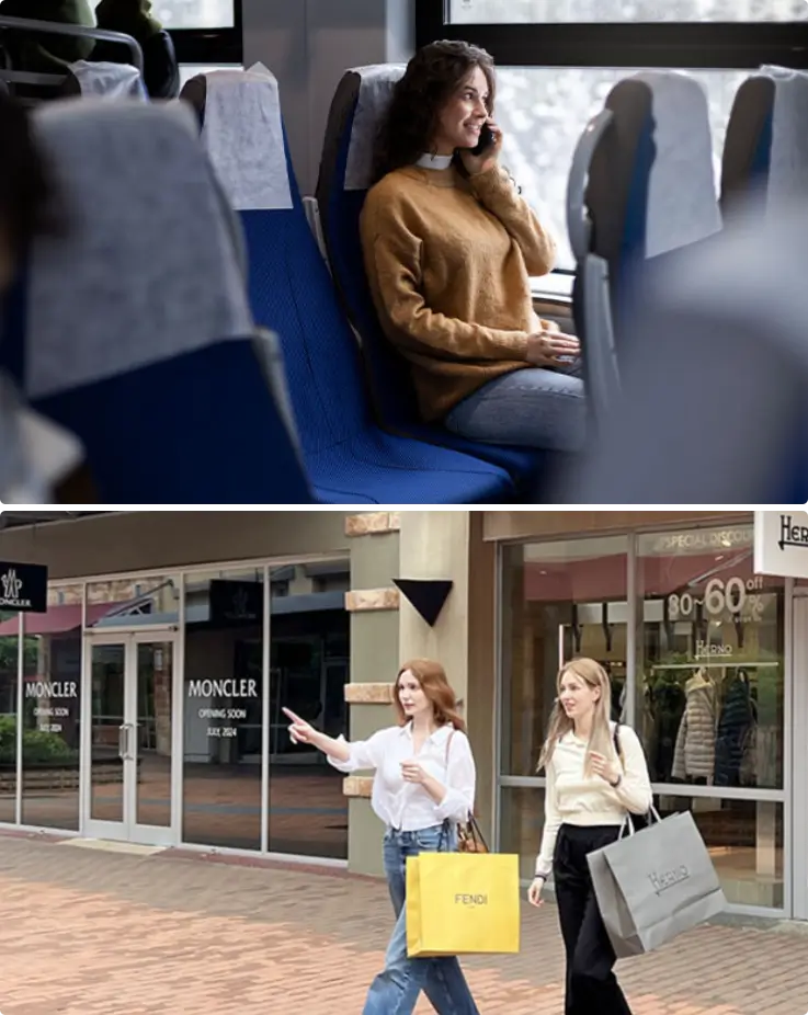 Foreign visitors on a shuttle bus from Seoul to Yeoju Premium Outlets.