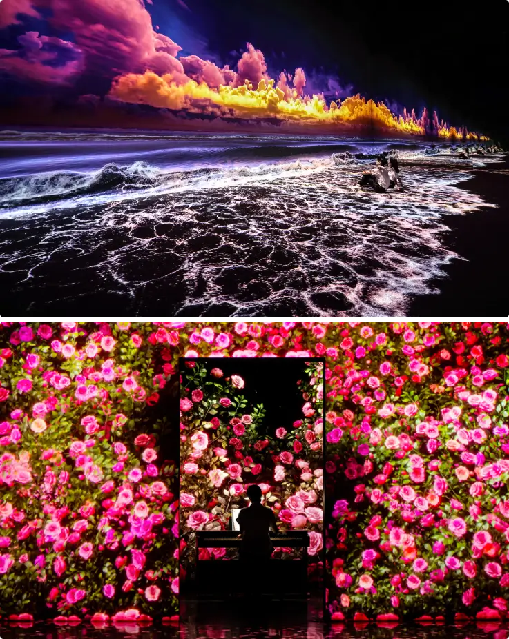 Digital projection room with immersive light art at Arte Museum Yeosu.