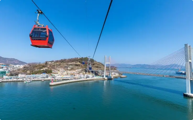 Yeosu Maritime Cable Car gliding across the Dolsan and mainland.